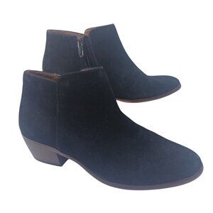 Sam Edelman Petty Black Suede Ankle Boots Bootie 7.5 Side Zip Block Heel